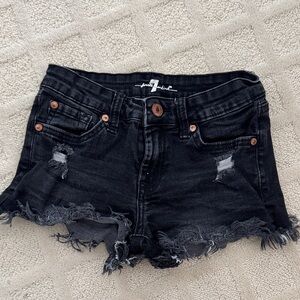 7 For All Mankind Dark Denim Frayed Shorts